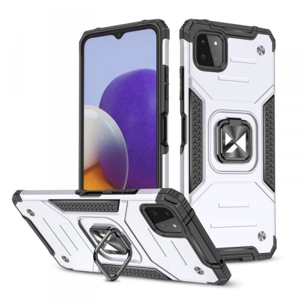 Wozinsky Ring Armor pancerne hybrydowe etui pokrowiec + magnetyczny uchwyt Samsung Galaxy A22 4G srebrny