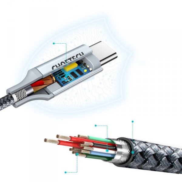 Choetech kabel przewód USB Typ C - USB Typ C 5A 100 W Power Delivery 480 Mbps 1,8 m szary (XCC-1002-GY)