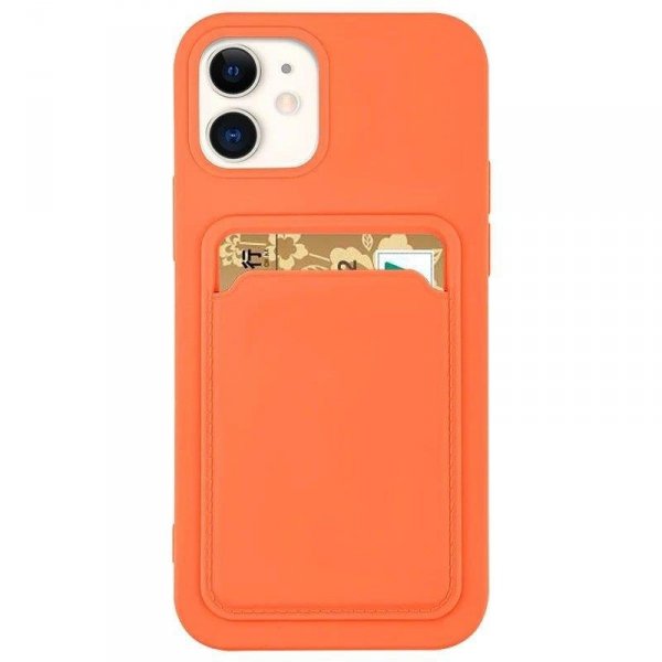 Card Case silikonowe etui portfel z kieszonką na kartę dokumenty do iPhone 12 Pro pomarańczowy