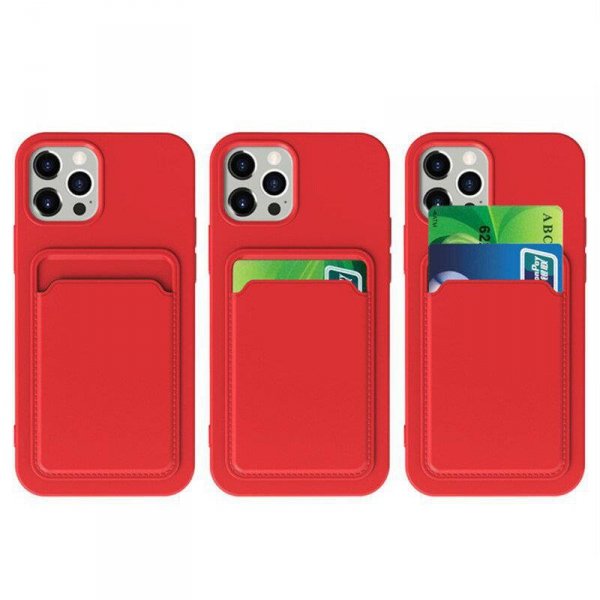 Card Case silikonowe etui portfel z kieszonką na kartę dokumenty do Samsung Galaxy A42 5G bordowy