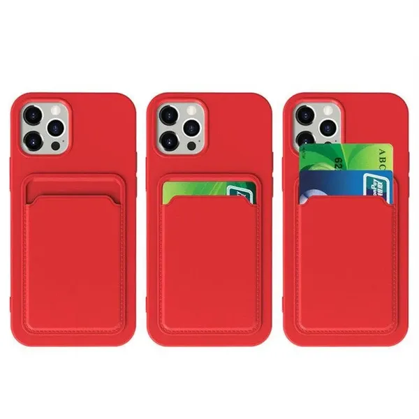 Card Case silikonowe etui portfel z kieszonką na kartę dokumenty do Samsung Galaxy S21 Ultra 5G czerwony