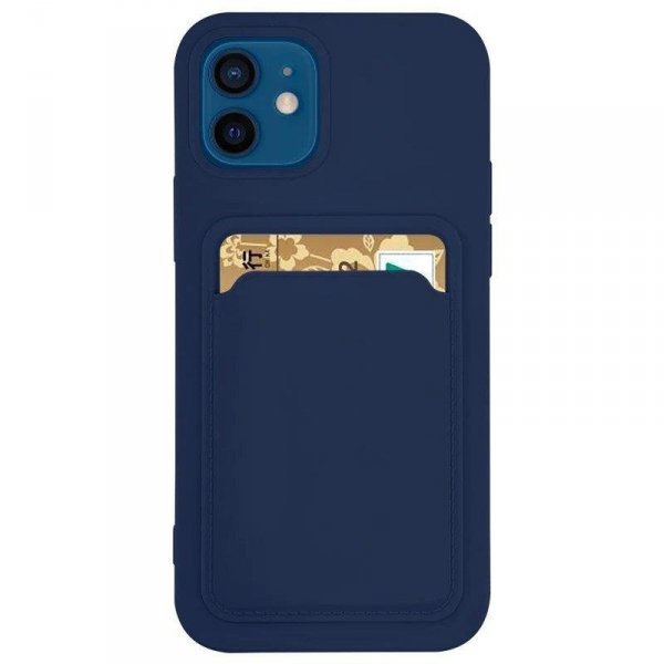 Card Case silikonowe etui portfel z kieszonką na kartę dokumenty do Xiaomi Redmi Note 10 5G / Poco M3 Pro granatowy