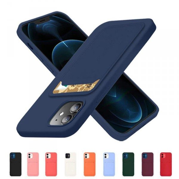 Card Case silikonowe etui portfel z kieszonką na kartę dokumenty do Samsung Galaxy A72 4G ciemnozielony