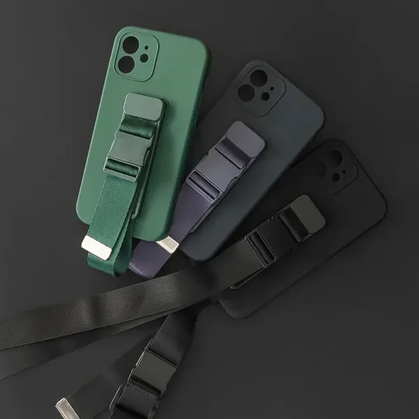 Rope case żelowe etui ze smyczą łańcuszkiem torebka smycz iPhone 12 Pro ciemnozielony
