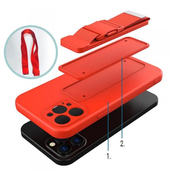 Rope case żelowe etui ze smyczą łańcuszkiem torebka smycz Samsung Galaxy A42 5G czerwony