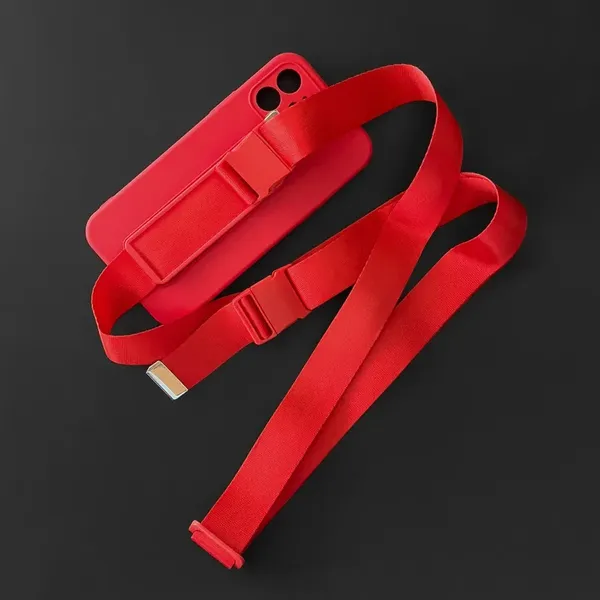 Rope case żelowe etui ze smyczą łańcuszkiem torebka smycz Samsung Galaxy A72 4G czerwony