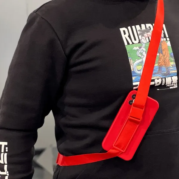 Rope case żelowe etui ze smyczą łańcuszkiem torebka smycz Samsung Galaxy A22 4G czerwony