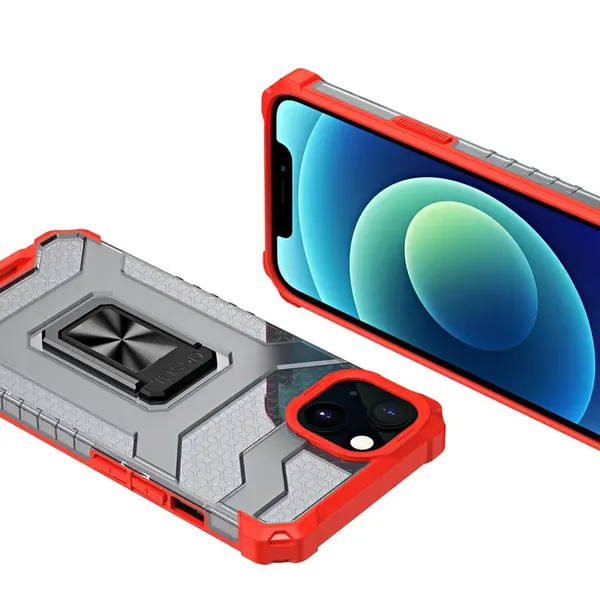Crystal Ring Case pancerne hybrydowe etui pokrowiec + magnetyczny uchwyt iPhone 12 czerwony
