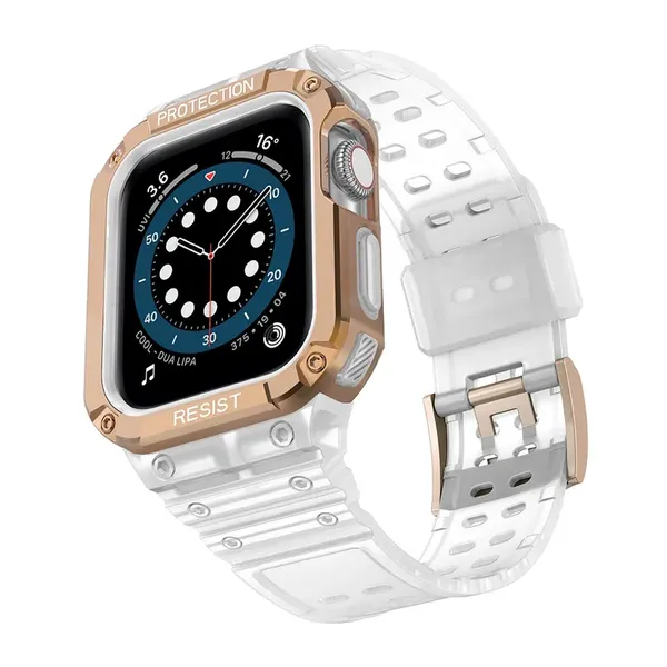 Pasek z etui ochronnym Protect Strap Band do Apple Watch 38 / 40 / 41 mm opaska obudowa pancerna - przeroczysty, różowe złoto