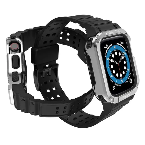 Pasek z etui ochronnym Protect Strap Band do Apple Watch 38 / 40 / 41 mm opaska obudowa pancerna - czarny, srebrny