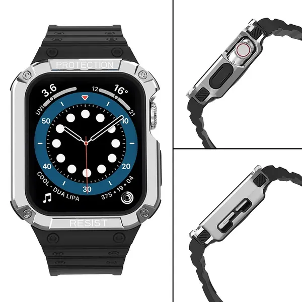 Pasek z etui ochronnym Protect Strap Band do Apple Watch 38 / 40 / 41 mm opaska obudowa pancerna - czarny, srebrny