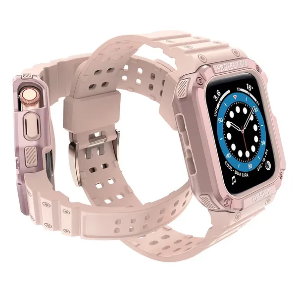 Pasek z etui ochronnym Protect Strap Band do Apple Watch 38 / 40 / 41 mm opaska obudowa pancerna - różowy