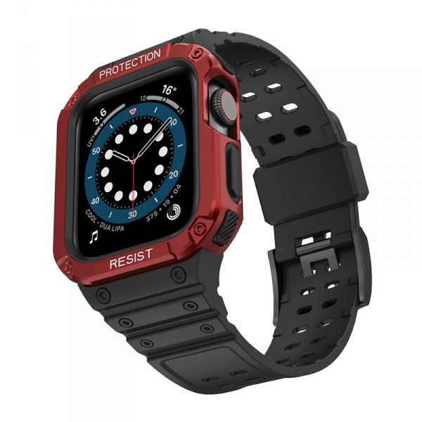 Pasek z etui ochronnym Protect Strap Band do Apple Watch 42 / 44 / 45 mm opaska obudowa pancerna - czarny, czerwony