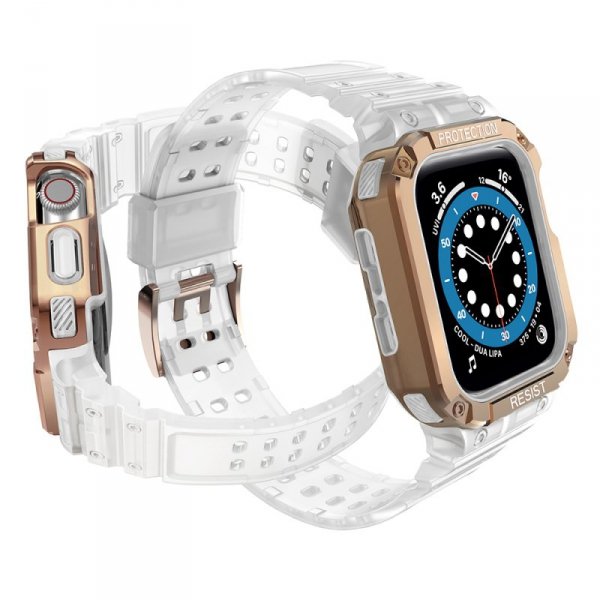 Pasek z etui ochronnym Protect Strap Band do Apple Watch 42 / 44 / 45 mm opaska obudowa pancerna - przezroczysty, różowe złoto