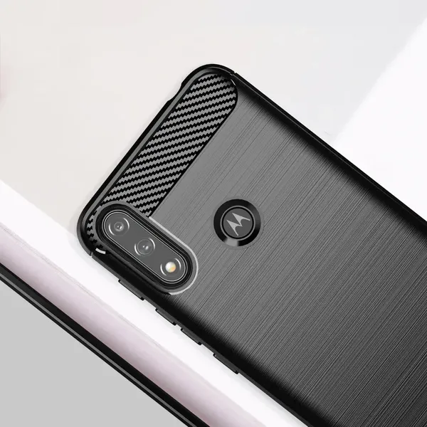 Carbon Case elastyczne etui pokrowiec Motorola Moto E7i Power czarny