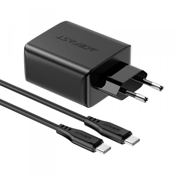 Acefast 2w1 ładowarka sieciowa 2x USB-C / USB-A 65W, PD, QC 3.0, AFC, FCP (zestaw z kablem USB-C 1.2m) czarny (A13 black)