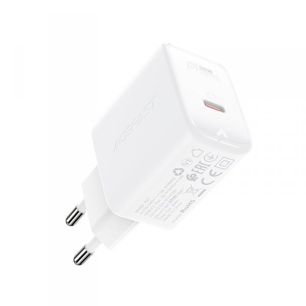 Acefast ładowarka sieciowa GaN USB Typ C 30W, PD, QC 3.0, AFC, FCP biały (A21 white)