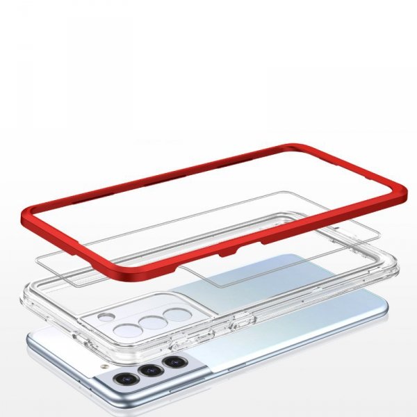 Clear 3in1 etui do Samsung Galaxy S21+ 5G (S21 Plus 5G) żelowy pokrowiec z ramką czerwony