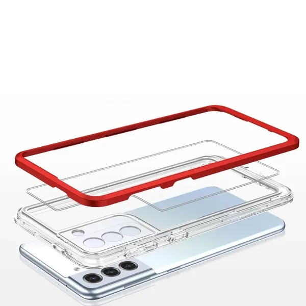 Clear 3in1 etui do Samsung Galaxy S21+ 5G (S21 Plus 5G) żelowy pokrowiec z ramką czerwony
