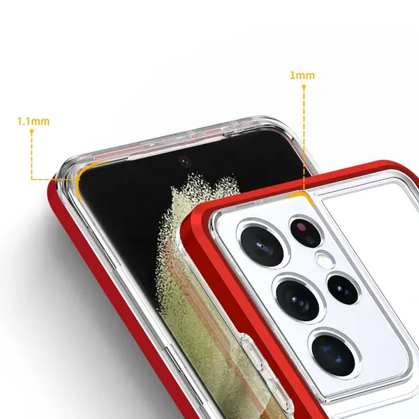 Clear 3in1 etui do Samsung Galaxy S22 Ultra żelowy pokrowiec z ramką czerwony