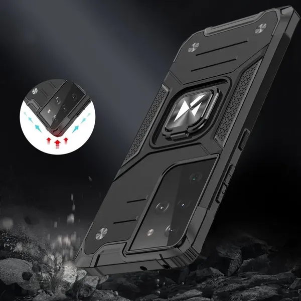 Wozinsky Ring Armor pancerne hybrydowe etui pokrowiec + magnetyczny uchwyt Samsung Galaxy S22 Ultra czarny