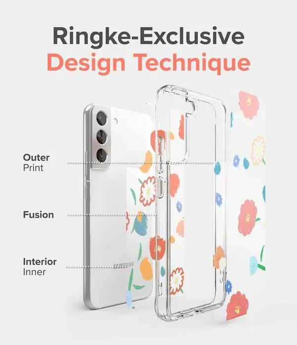 Ringke Fusion Design pancerne etui pokrowiec z żelową ramką Samsung Galaxy S22+ (S22 Plus) przezroczysty (Floral) (F593R31)