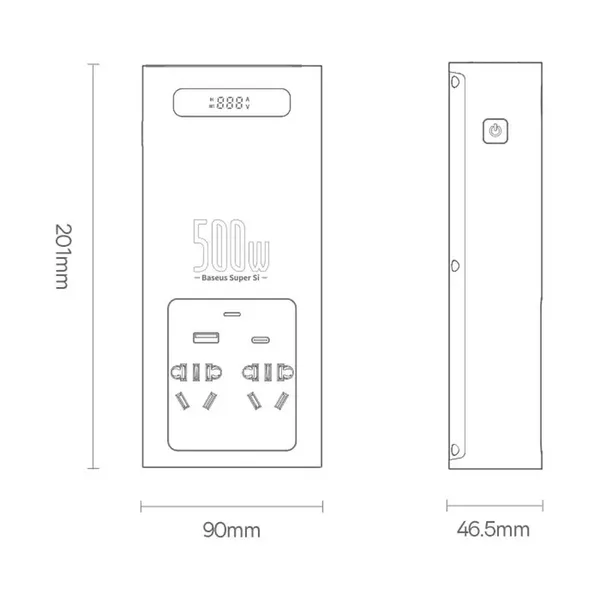Baseus samochodowa przetwornica inwerter prądu 150W 12V / 500W  220V (wtyczka EU i CN) czarny (CGNB000101)