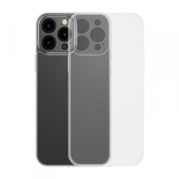 Baseus Frosted Glass Case etui pokrowiec do iPhone 13 Pro Max sztywna obudowa z żelową ramką przezroczysty (ARWS000802)