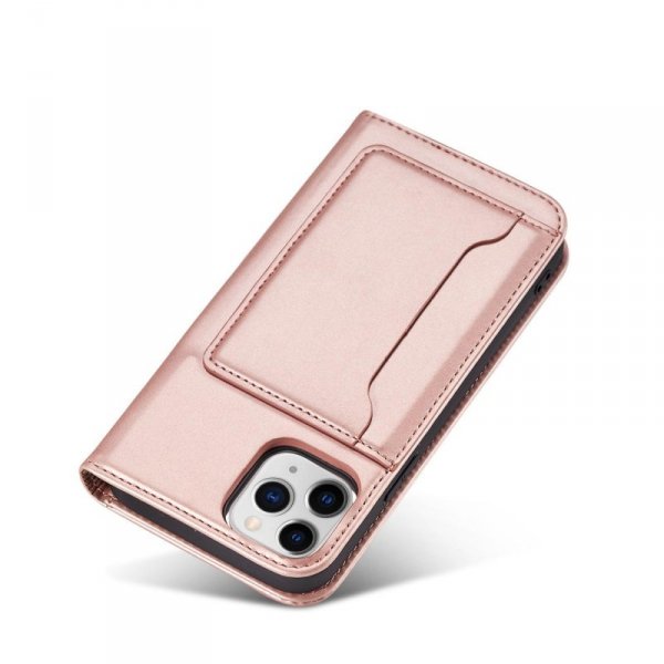 Magnet Card Case etui do iPhone 12 Pro Max pokrowiec portfel na karty kartę podstawka różowy