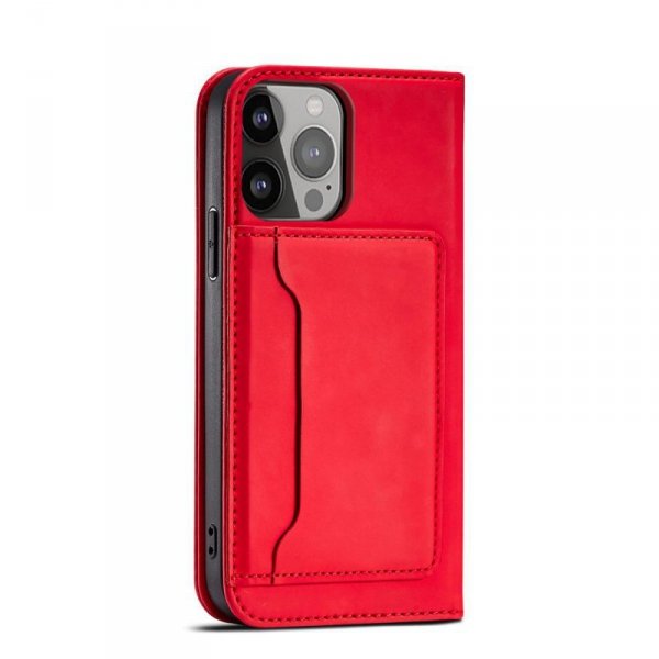 Magnet Card Case etui do iPhone 13 Pro pokrowiec portfel na karty kartę podstawka czerwony