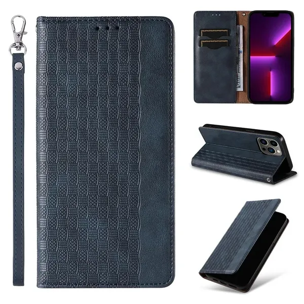 Magnet Strap Case etui do iPhone 12 Pro pokrowiec portfel + mini smycz zawieszka niebieski