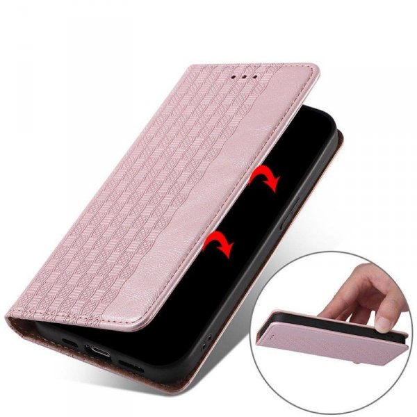 Magnet Strap Case etui do Samsung Galaxy A12 5G pokrowiec portfel + mini smycz zawieszka różowy