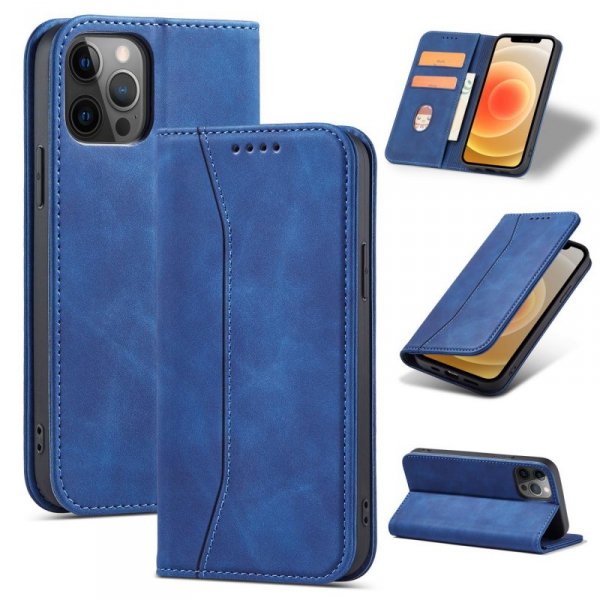 Magnet Fancy Case etui do iPhone 12 Pro Max pokrowiec portfel na karty kartę podstawka niebieski