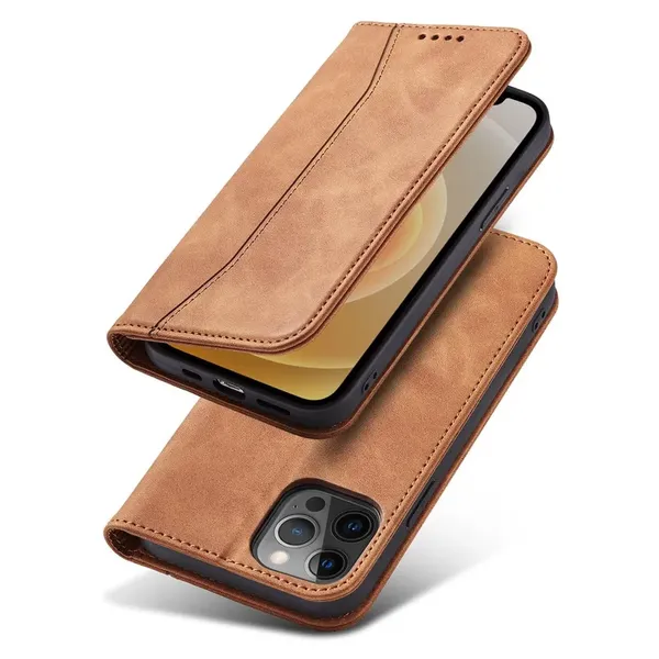 Magnet Fancy Case etui do iPhone 12 Pro Max pokrowiec portfel na karty kartę podstawka brązowy