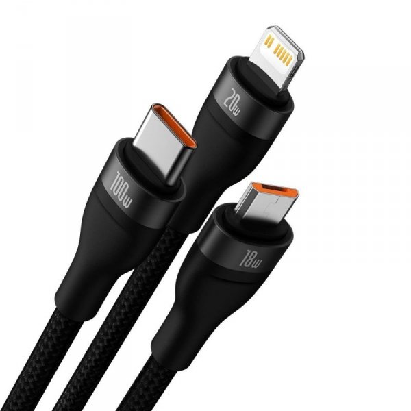 Baseus Flash Series II kabel USB Typ C / USB Typ A - USB Typ C / Lightning / micro USB 100 W 1,2 m czarny (CASS030101)
