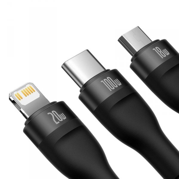 Baseus Flash Series II kabel USB Typ C / USB Typ A - USB Typ C / Lightning / micro USB 100 W 1,2 m czarny (CASS030101)