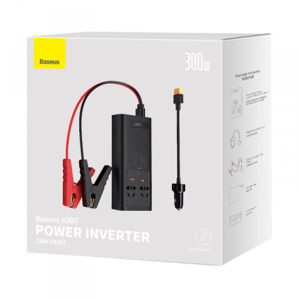 Baseus IGBT samochodowa przetwornica inwerter prądu 300W 220V (wtyczka CN/EU) czarny (CGNB010101)