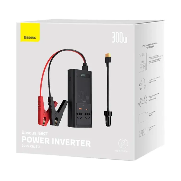 Baseus IGBT samochodowa przetwornica inwerter prądu 300W 220V (wtyczka CN/EU) czarny (CGNB010101)