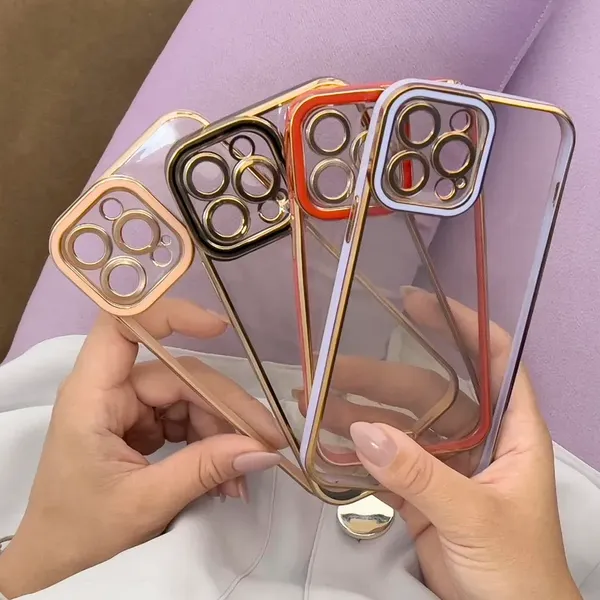 Fashion Case etui do iPhone 12 Pro Max żelowy pokrowiec ze złotą ramką fioletowy