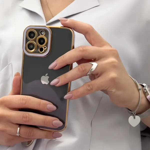 Fashion Case etui do iPhone 13 Pro Max żelowy pokrowiec ze złotą ramką czerwony