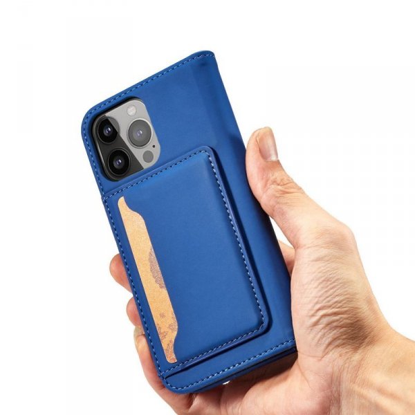 Magnet Card Case etui iPhone 14 pokrowiec z klapką portfel podstawka niebieskie