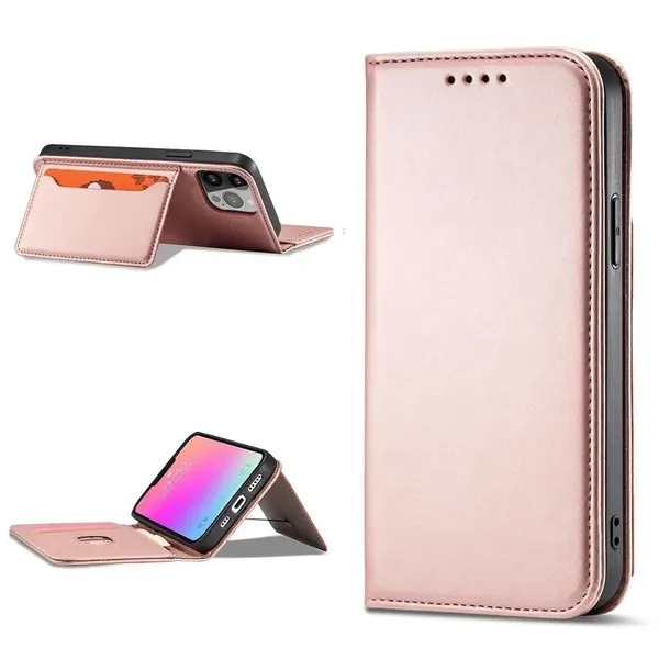 Magnet Card Case etui iPhone 14 pokrowiec z klapką portfel podstawka różowe