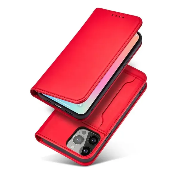 Magnet Card Case etui iPhone 14 Plus pokrowiec z klapką portfel podstawka czerwone
