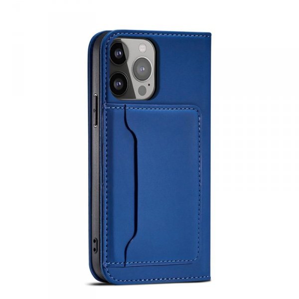 Magnet Card Case etui iPhone 14 Pro Max pokrowiec z klapką portfel podstawka niebieskie