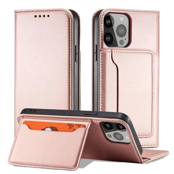 Magnet Card Case etui iPhone 14 Pro Max pokrowiec z klapką portfel podstawka różowe