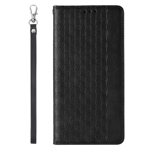 Magnet Strap Case etui iPhone 14 Pro Max pokrowiec z klapką portfel mini smycz podstawka czarne