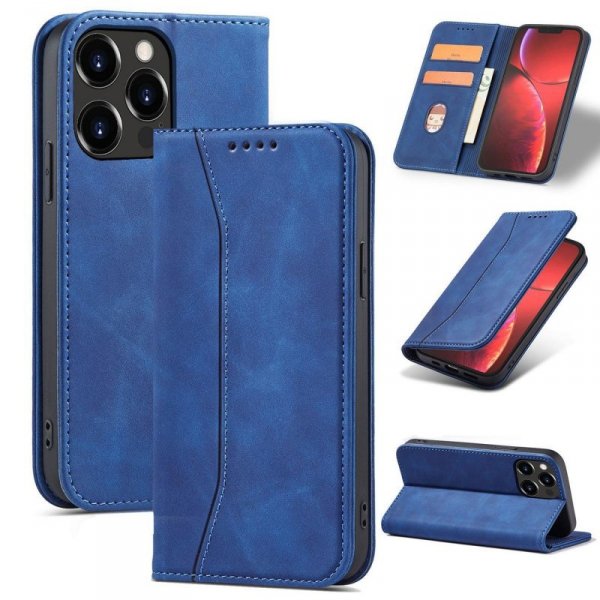 Magnet Fancy Case etui iPhone 14 pokrowiec z klapką portfel podstawka niebieskie