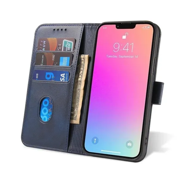 Magnet Case etui iPhone 14 Pro Max pokrowiec z klapką portfel podstawka niebieskie