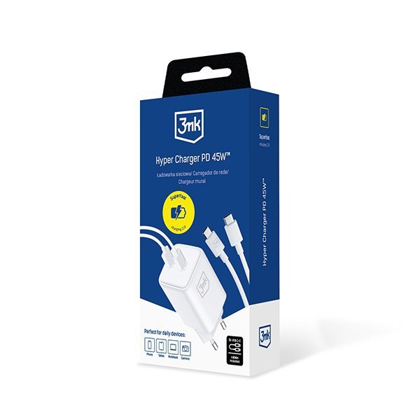 3MK Hyper Charger PD 45W ład. sieć.biała/white + 2x USB-C Cables