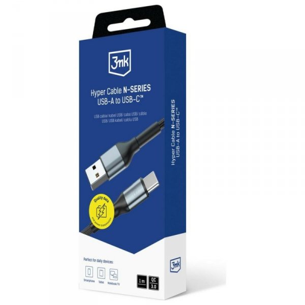 Kabel 3MK Hyper Cable N-SERIES USB-A do  USB-C 1m 9V/2A 18W QC 3.0 czarny